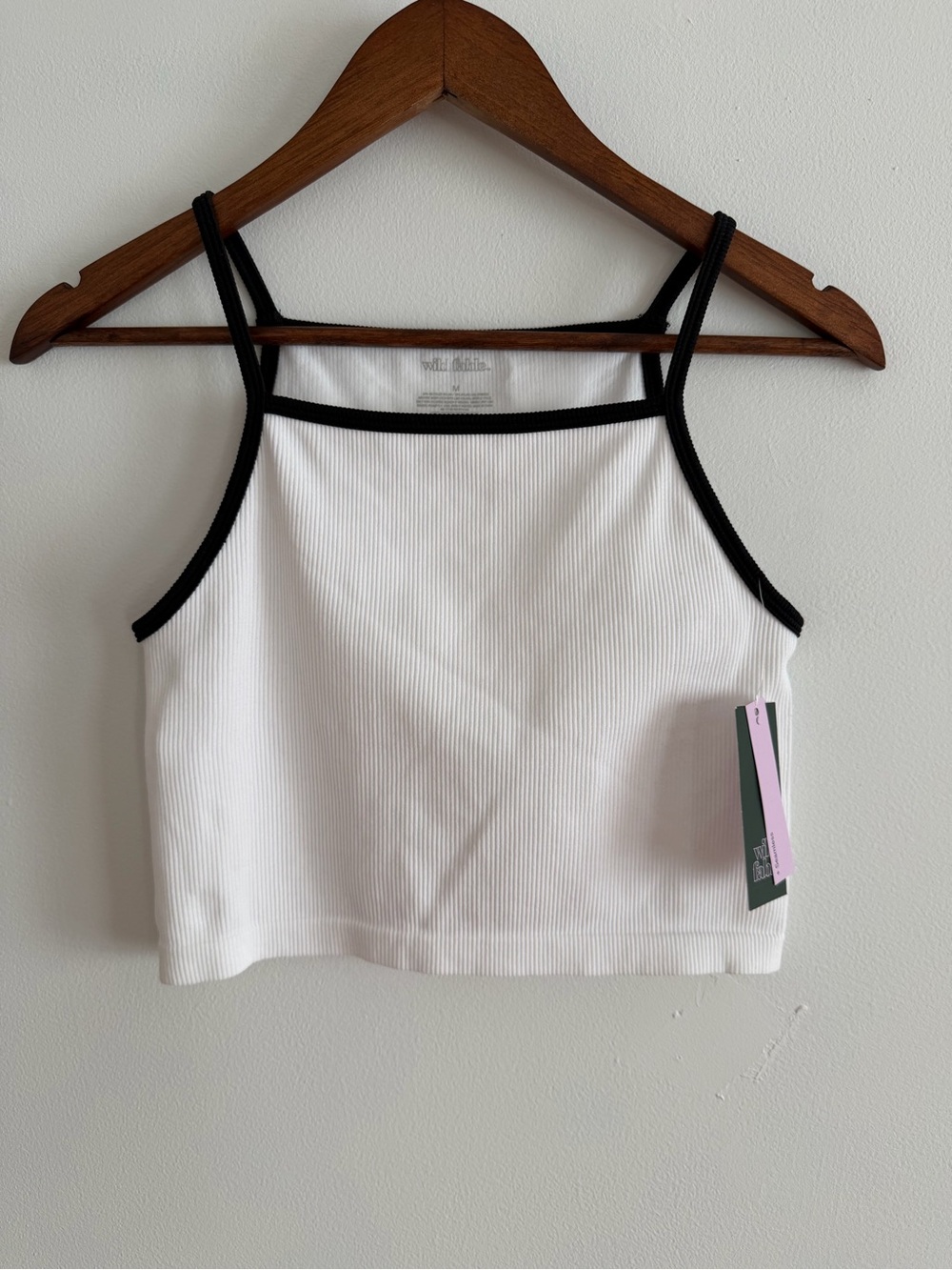 NWT Wild Fable Seamless Ribbed High Neck Ringer Crop Cami Tank White Black M